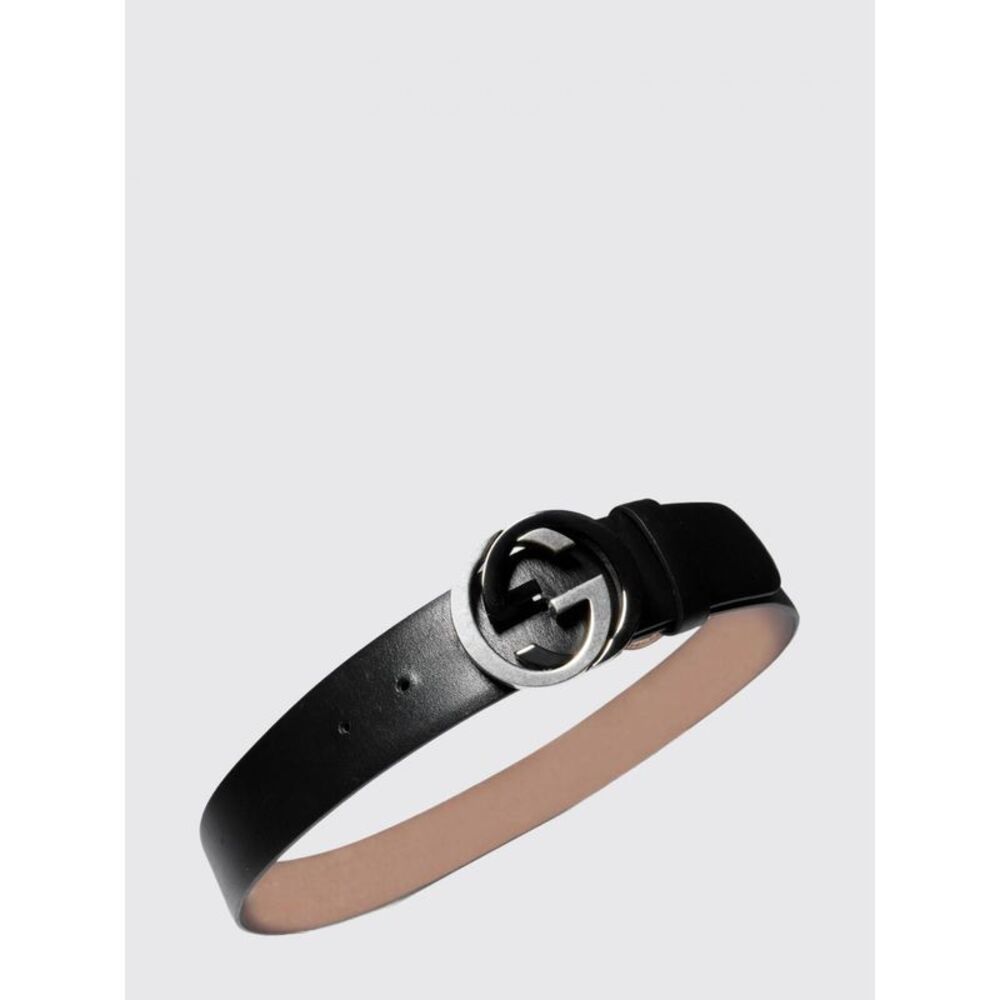 Gucci Men 4 Cm Black Leather Belt With Gg Monogram Buckle Gucci
